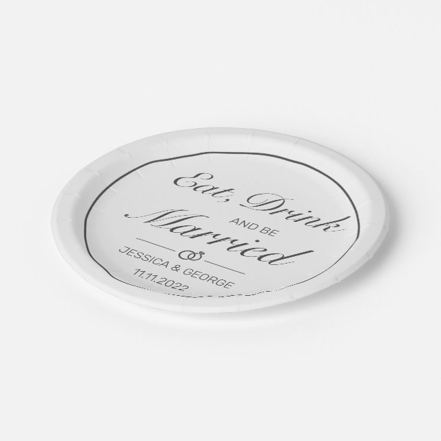 Modern Minimalist White Black Wedding Paper Plate (Angled)
