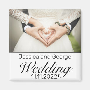 Modern Minimalist White Black Wedding Photo Magnet