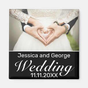 Modern Minimalist White Black Wedding Photo Magnet