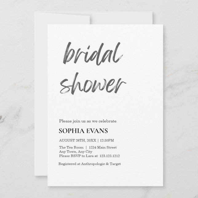 Modern Minimalist White Bridal Shower Invitation (Front)