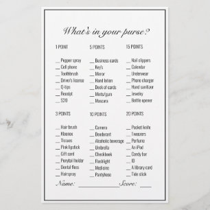 Modern Minimalist White Bridal Shower Purse Game