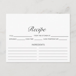 Modern Minimalist White Bridal Shower Recipe Card
