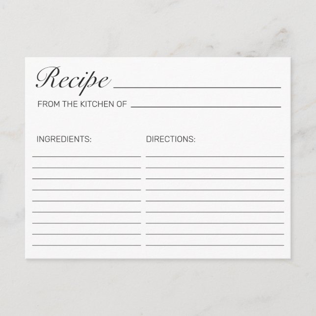 Modern Minimalist White Bridal Shower Recipe Card (Front)