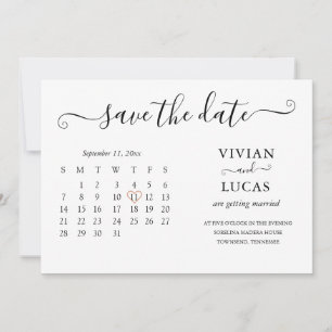 Modern Minimalist White Calendar Budget wedding Invitation