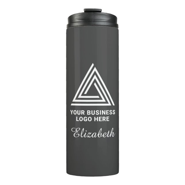 Modern Minimalist White Company Logo Employee Name Thermal Tumbler (Front)