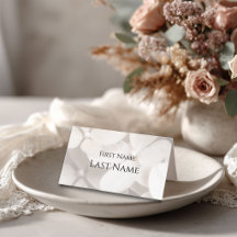 Modern Minimalist White Floral Folded Place Card