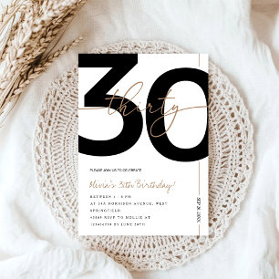 Modern Minimalist White & Gold 30th Birthday Party Invitation