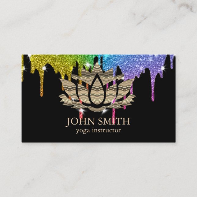 Modern Minimalist White Gold Lotus Yoga Instructor Business Card (Front)