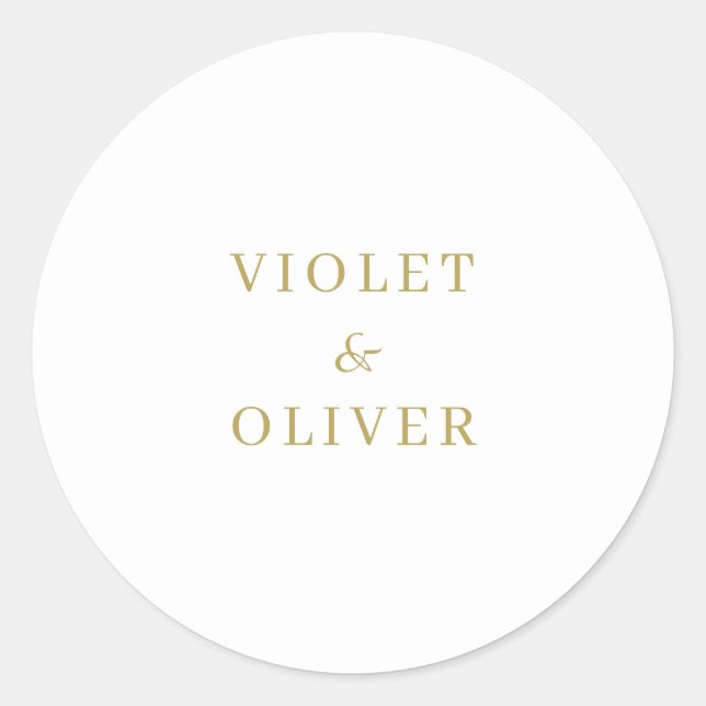 Modern Minimalist | White Gold Wedding Classic Round Sticker (Front)
