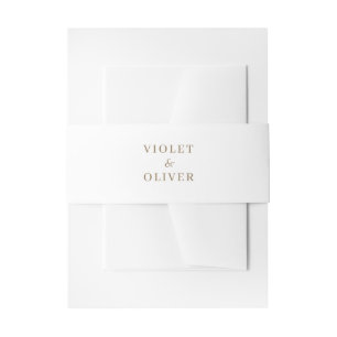 Modern Minimalist White Gold Wedding Invitation Belly Band