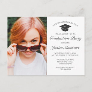Modern Minimalist White Graduation Invitation Postcard