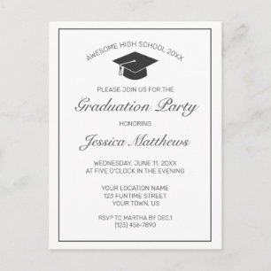 Modern Minimalist White Graduation Invitation Postcard