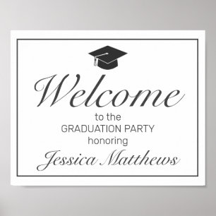 Modern Minimalist White Graduation Welcome Party Poster