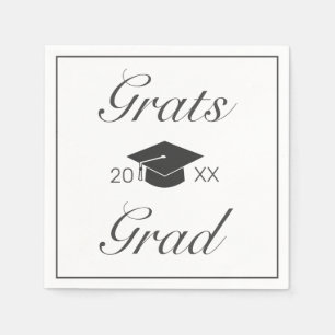 Modern Minimalist White Grats Graduation Party Napkin