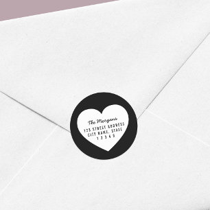 Modern Minimalist White Heart Return Address Classic Round Sticker