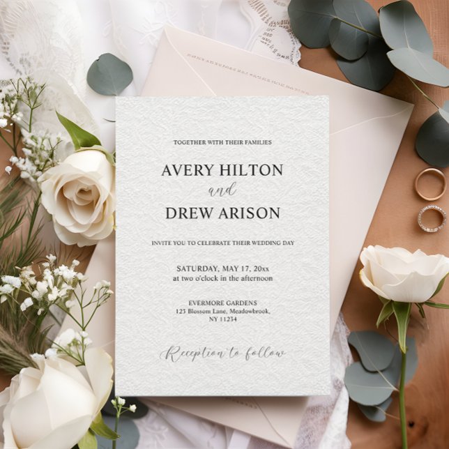Modern Minimalist White Lace Wedding Invitation (modern minimalist white floral lace background wedding invitation)