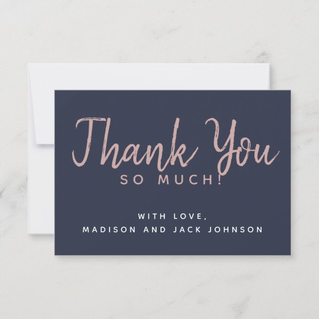 Modern Minimalist White, Navy and Blush Wedding Thank You Card (Front)
