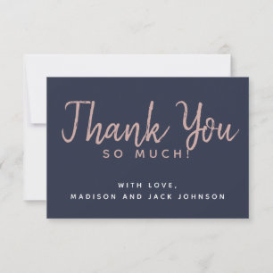 Modern Minimalist White, Navy and Blush Wedding Thank You Card