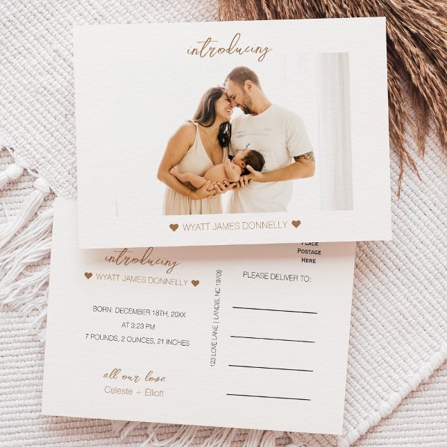 Modern Minimalist White Photo Birth Announcement Postcard (Creator Uploaded)