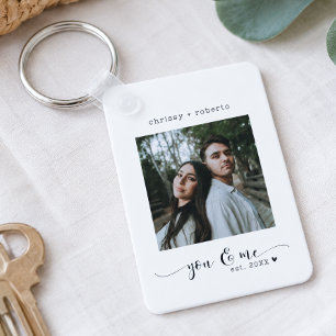 Modern Minimalist White Photo Script Key Ring