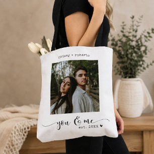 Modern Minimalist White Photo Script Tote Bag