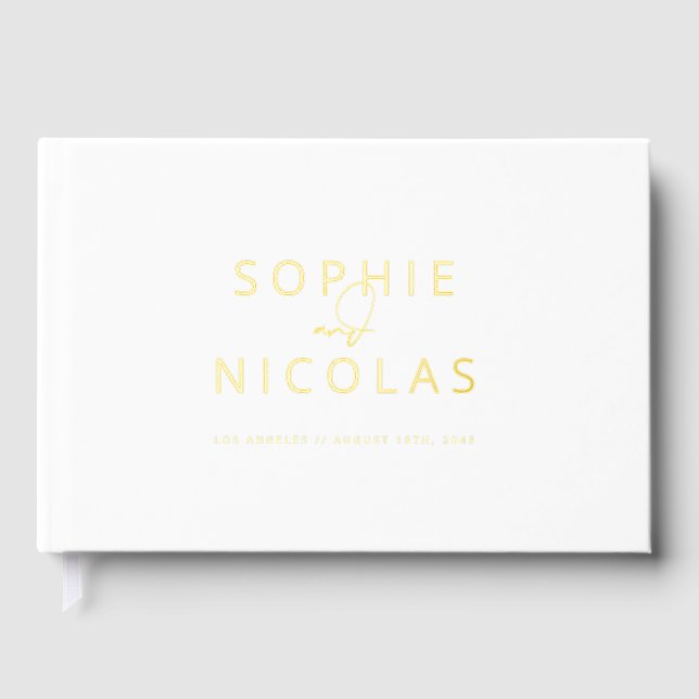 Modern Minimalist White Photo Wedding Guest Book (Front)