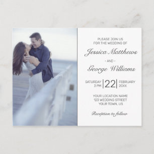 Modern Minimalist White Photo Wedding Invitation Postcard