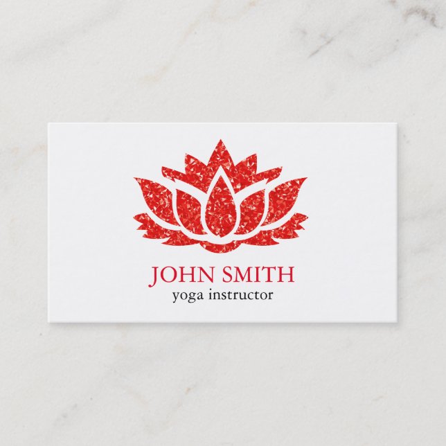 Modern Minimalist White Red Lotus Yoga Instructor Business Card (Front)