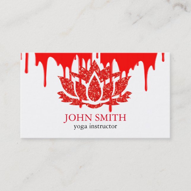 Modern Minimalist White Red Lotus Yoga Instructor Business Card (Front)