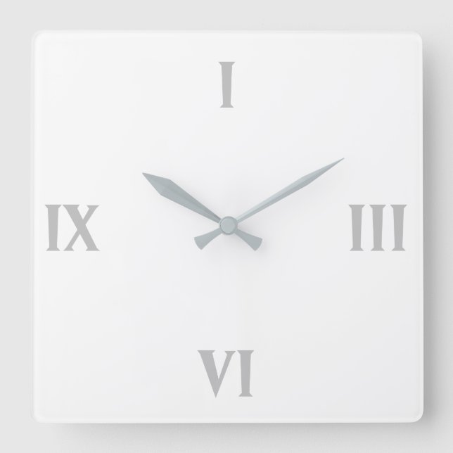 Modern Minimalist White Roman Numbered Square Wall Clock (Front)