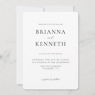 Modern Minimalist White Rounded Corner Wedding Invitation