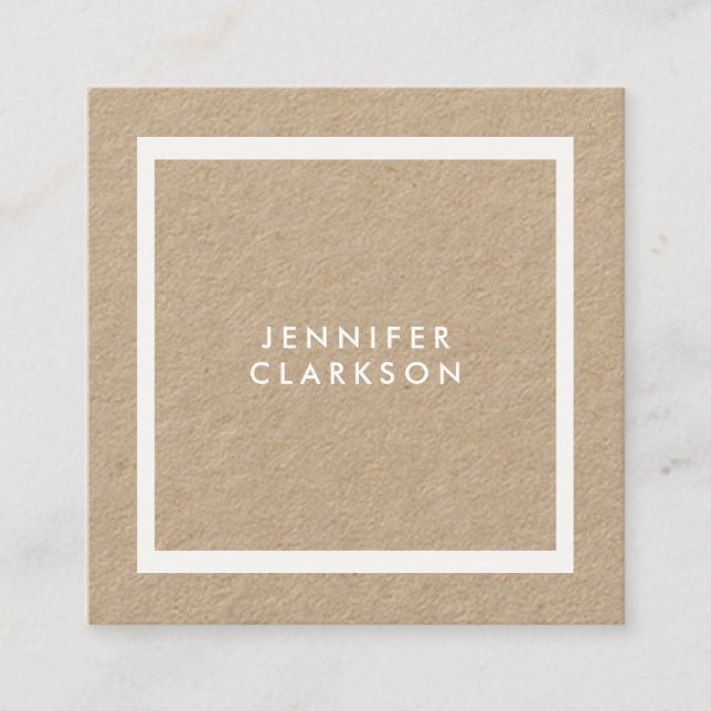 Modern minimalist white rustic kraft professional square business card (Front)