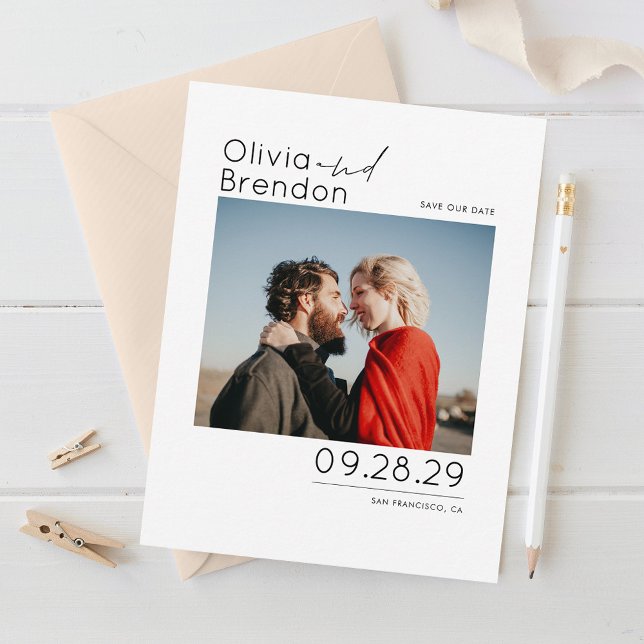 Modern Minimalist White Save the Date Photo (Creator Uploaded)