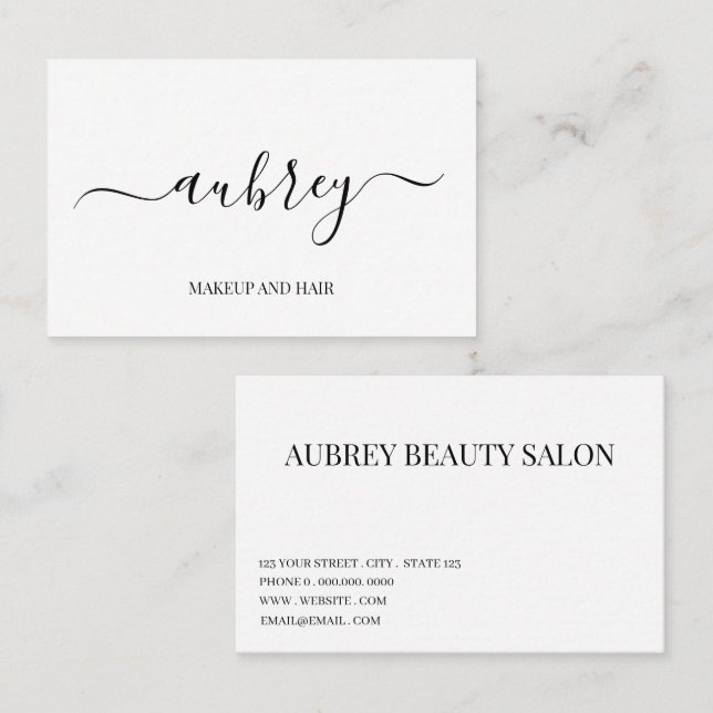 Modern minimalist white script  Black Business Card (Front/Back)