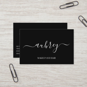 Modern minimalist white script Black Business Card