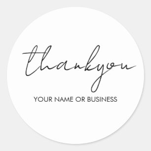 Modern Minimalist White Script Thank You Classic Round Sticker