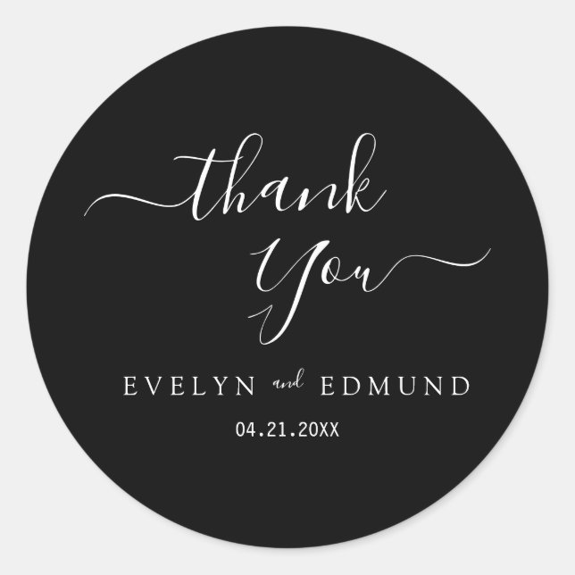 Modern Minimalist White Script Thank You Wedding Classic Round Sticker (Front)