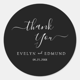 Modern Minimalist White Script Thank You Wedding Classic Round Sticker
