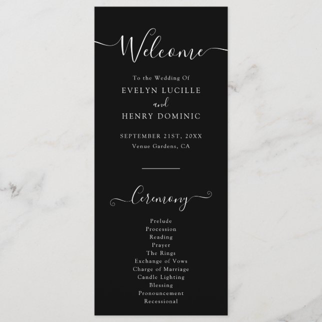 Modern Minimalist White Script Wedding Ceremony Programme (Front)