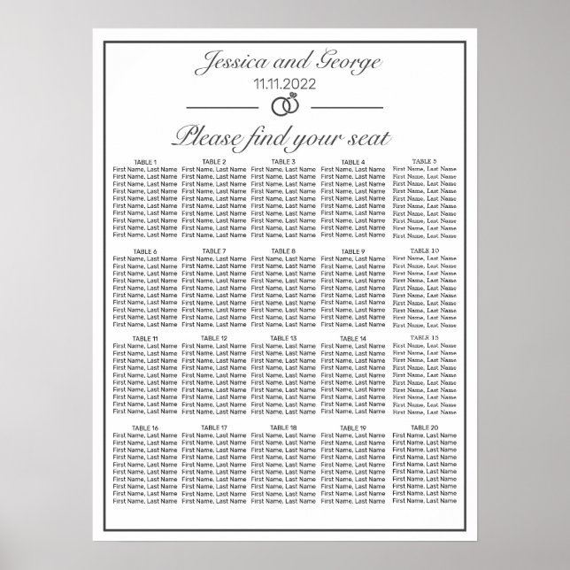 Modern Minimalist White Seating Chart 20 Tables (Front)