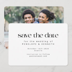 Modern Minimalist White Simple Photo Wedding Save The Date