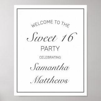 Modern Minimalist White Sweet Sixteen Welcome Sign