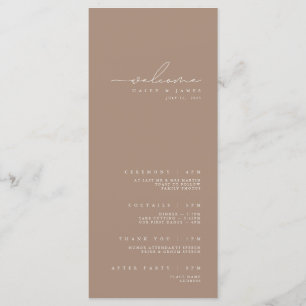 Modern Minimalist White & Taupe Wedding Program Menu