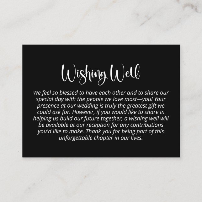 Modern Minimalist White Text Black Wishing Well Enclosure Card (Front)