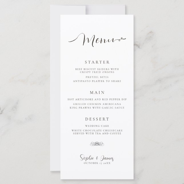 Modern Minimalist White Wedding Dinner Menu (Front)