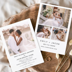 Modern Minimalist White Wedding Photo 4 Invitation