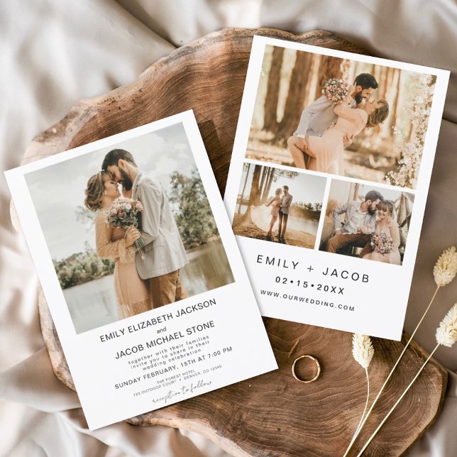 Modern Minimalist White Wedding Photo 4 Invitation (Creator Uploaded)