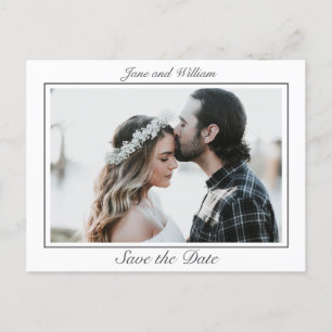 Modern Minimalist White Wedding Photo Announcement Postcard