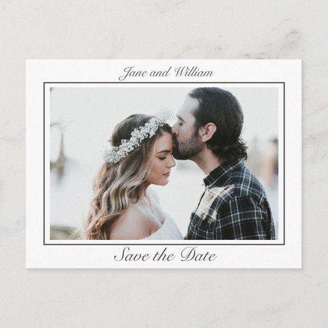 Modern Minimalist White Wedding Photo Announcement Postcard (Front)