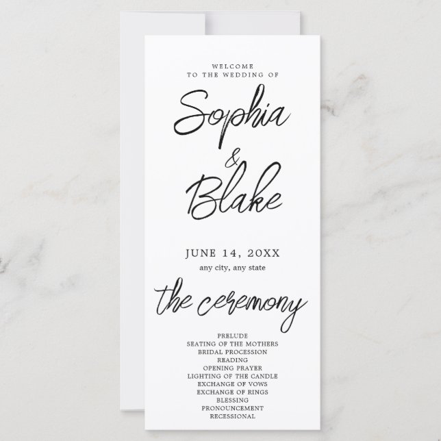 Modern Minimalist White Wedding Program (Front)